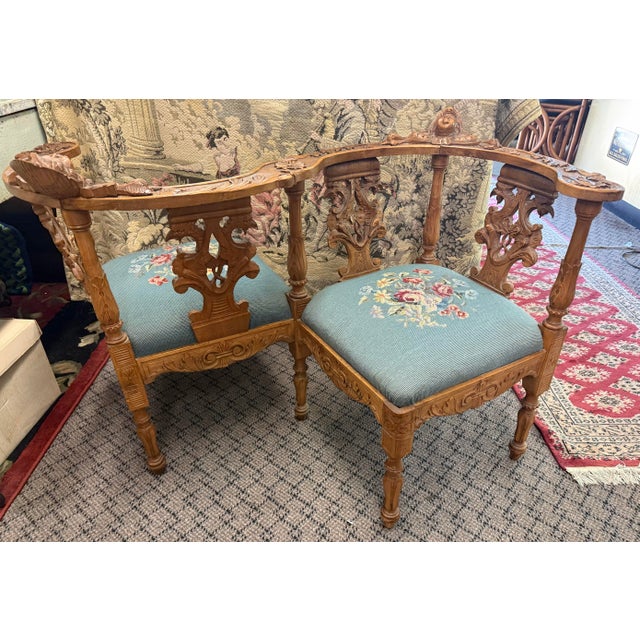 Mid 19th Century Antique Italian Renaissance Revival Bench Tete-a-Tete Carved For Sale - Image 5 of 11