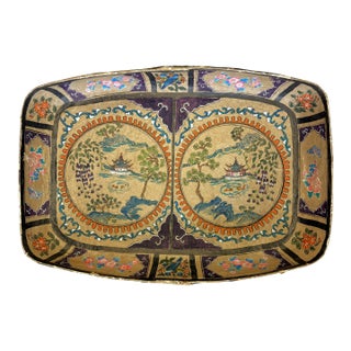 Large Antique Papier-Mâché Decorative Platter With Hand Painted and Applied Decorations For Sale