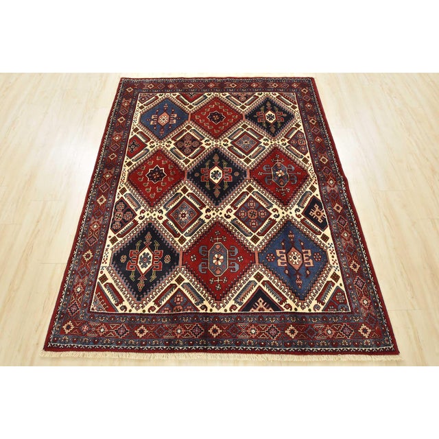 Farmhouse Yalameh Rug 5'1'' X 6'7'' Ivory Wool Vintage Tribal Hand-Knotted Oriental Carpet For Sale - Image 3 of 13