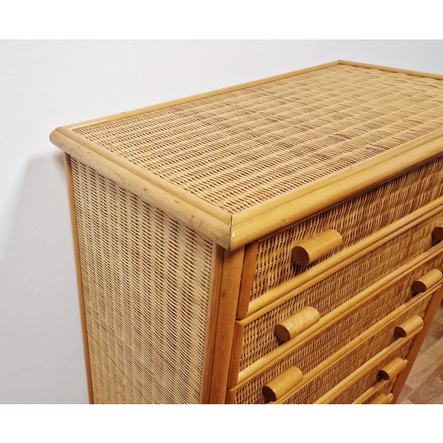 Vintage Chest of Drawers in Bamboo and Woven Wicker, 1970s For Sale - Image 12 of 13