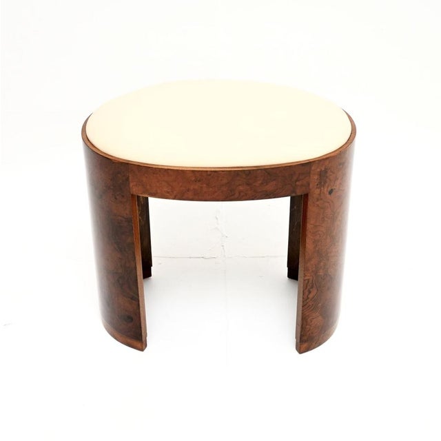 Art Deco Burr Walnut and Leather Stool, 1930 For Sale - Image 9 of 9