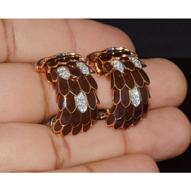 Pair of Vintage Roberto Coin Animalier 0.32ct Natural Diamond Feather Earrings in Solid 18k Rose & White Gold For Sale - Image 12 of 15