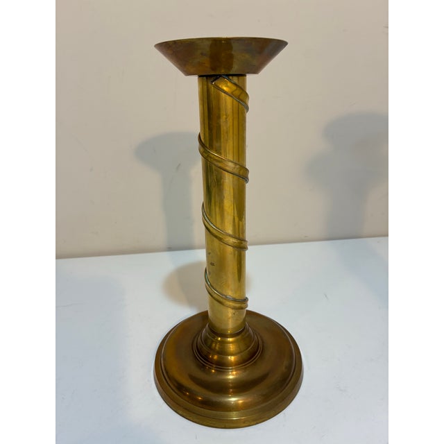 Vintage Graduated Solid Brass Spiral Candlesticks, Set of Three, 12”, 14” & 16 For Sale - Image 4 of 9