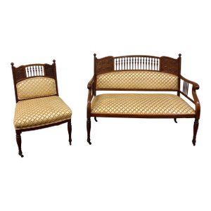 Late 19th Century East Lake Victorian Spindle Back Settee and Chair