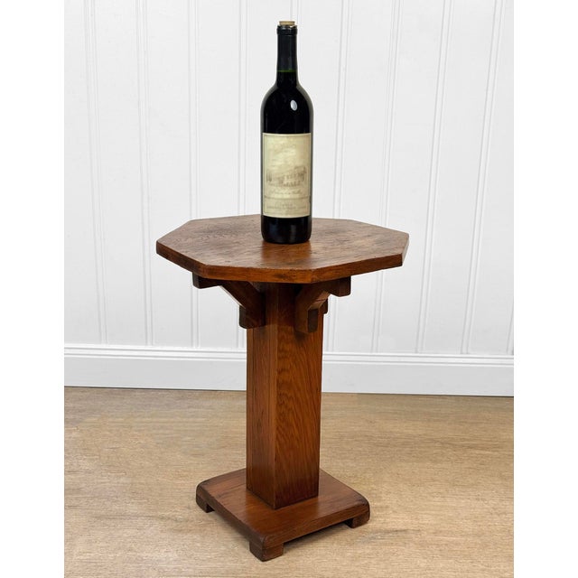 - Original Traditional Pine Plant Stand / Pedestal Table - Deep Satin Finish with Wonderful Patina Throughout - Octagonal...