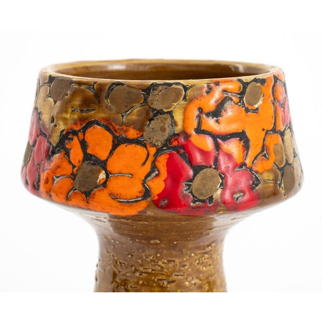 Mid-Century Modern Bitossi Italian Floral Pottery Candlesticks, Pair For Sale - Image 3 of 9