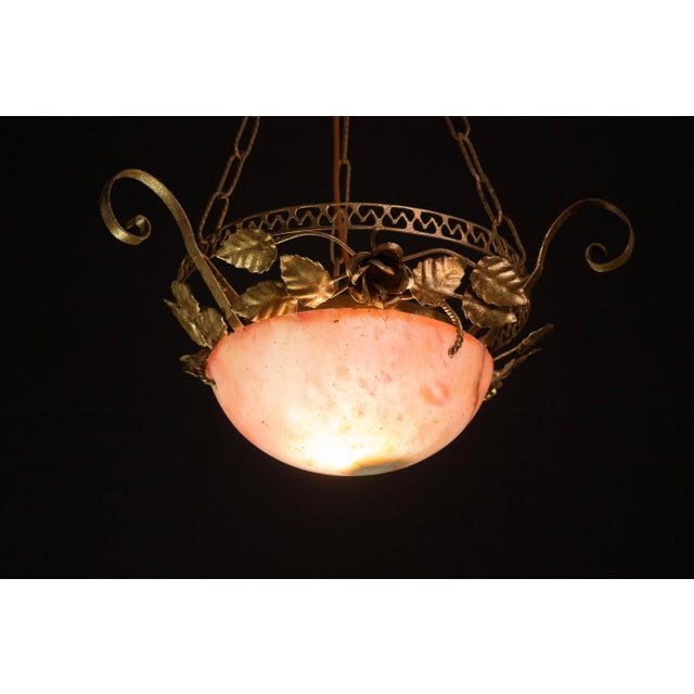 Extraordinary Antique red alabaster hanging chandelier with iron structure, perfectly restored circa 1910s, extremely...