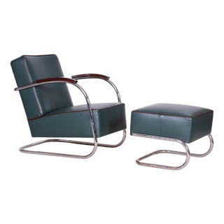 Bauhaus Stool in Chrome & Leather attributed to Robert Slezák, Czech, 1930s For Sale