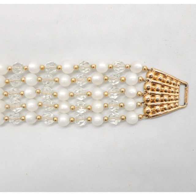 Metal Vintage 1950s Signed Napier Faux-Moonstone & Faceted Glass Beaded Bracelet For Sale - Image 7 of 7
