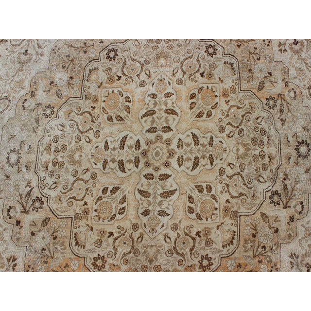 Cream Antique Persian Tabriz Rug With Layered Medallion in Light Copper, Brown & Cream For Sale - Image 8 of 16