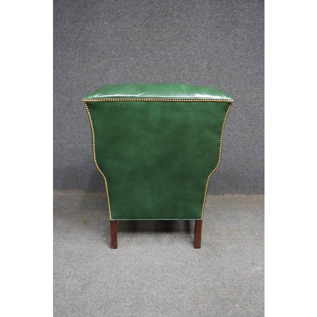 Animal Skin Hancock & Moore Chippendale-Style Green Leather Wingback Chair & Ottoman For Sale - Image 7 of 17