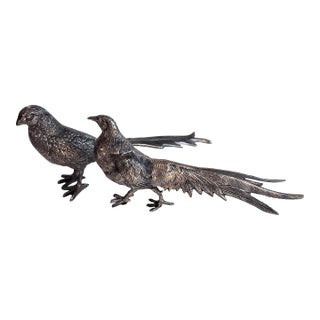 Contemporary Silver Pheasant Figures, a Pair For Sale