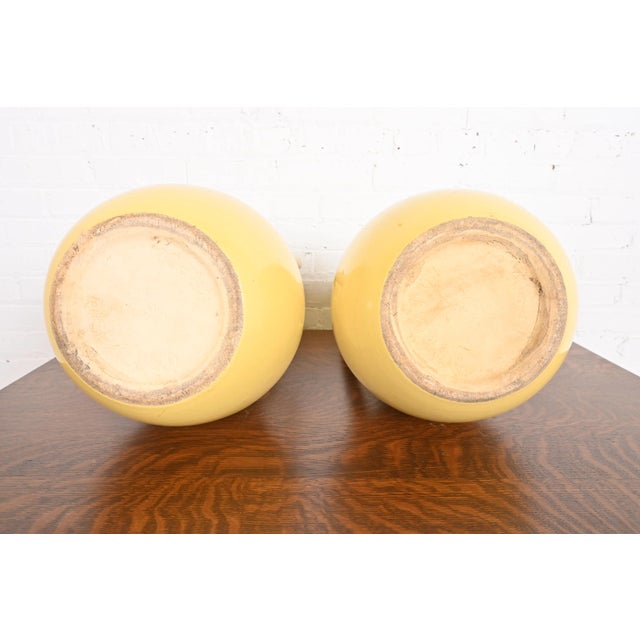 Robinson Ransbottom of Roseville Arts & Crafts Large Yellow Glazed Handled Art Pottery Jugs or Vases, Pair For Sale - Image 9 of 13