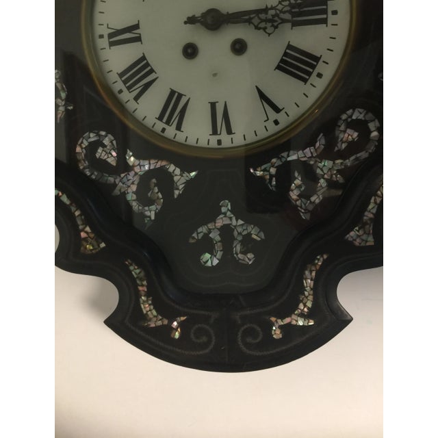 Wood Napoleon III Ebony and Mother of Pearl Inlay Wall Clock For Sale - Image 7 of 11
