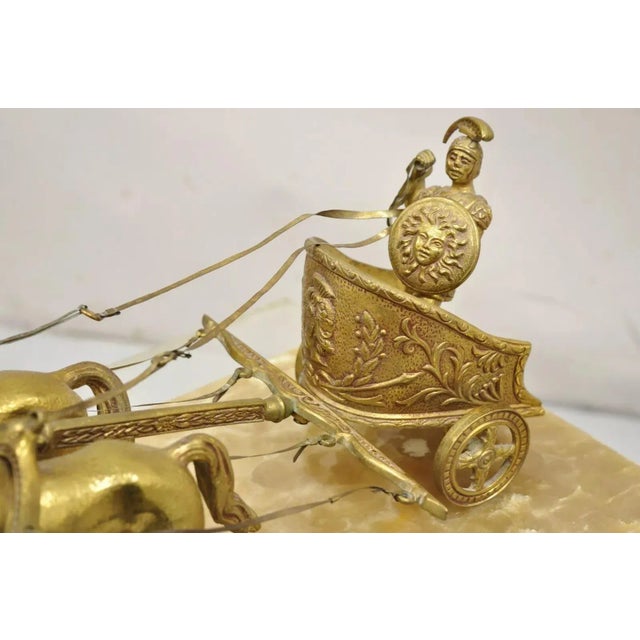 Mid 20th Century Vintage Gold Gilt Metal Roman Horse Drawn Chariot Sculpture on Marble Base For Sale - Image 4 of 12