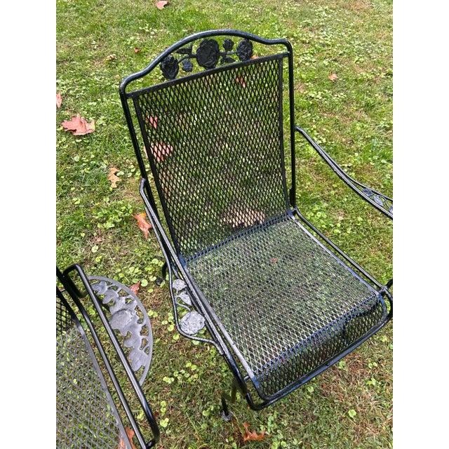 Black Beautiful Wrought Iron Woodard Patio Set Table and 6 Chairs, Attributed For Sale - Image 8 of 9