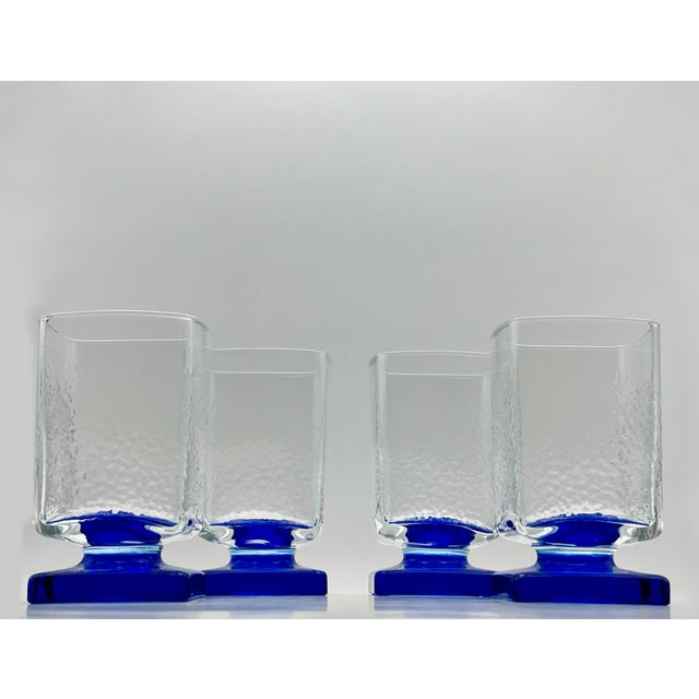 Late 20th Century Late 20th Century Textured Square Footed Glasses- Set of 4 For Sale - Image 5 of 12