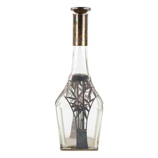 Jugendstil Sterling Overlay Glass Decanter, Early 20th Century For Sale