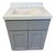 27" Corner Gray Vanity With Custom White Solid Surface Top & Integrated Sink For Sale