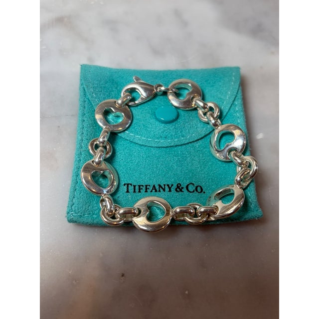 Metal Tiffany & Co. Sterling Silver Vintage Stencil Heart Link Bracelet 29.17g For Sale - Image 7 of 7