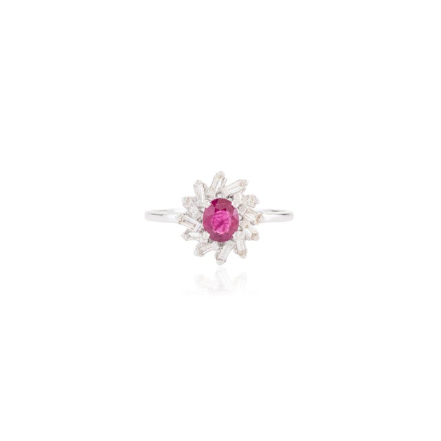 Art Deco VRJewels Ruby & Baguette Diamond Halo Promise Ring Size 4 in 14k Gold For Sale - Image 3 of 14