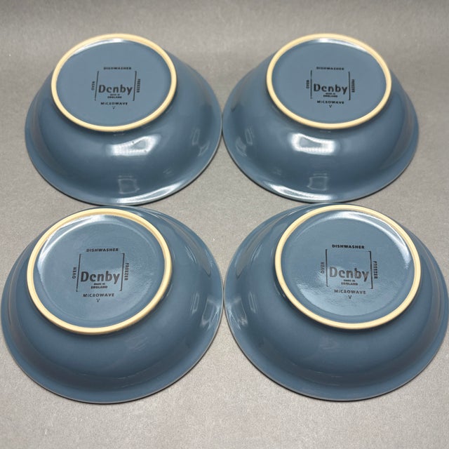 Late 20th Century Set of 4 Vintage Blue Denby England “Storm” Stoneware Cereal Soup Bowls For Sale - Image 5 of 6