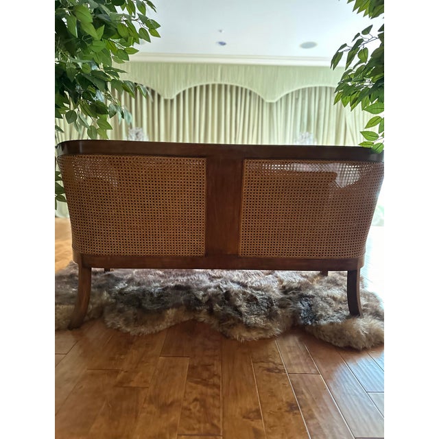 English Minton-Spidell Attributed Canework Framed Velvet Sofa For Sale - Image 3 of 10