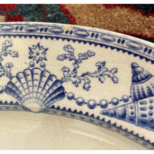 Ridgway Porcelain Antique English Blue and White Nantasket Clovelly Shell Platter For Sale - Image 4 of 7
