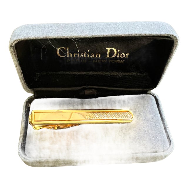 Rare Monsiuer Vintage Christian Dior Gold Plate Tie Clip In Original Case For Sale