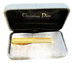 Rare Monsiuer Vintage Christian Dior Gold Plate Tie Clip In Original Case