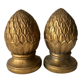 Vintage Gilt Plaster Pineapple Finial Bookends-A Pair For Sale