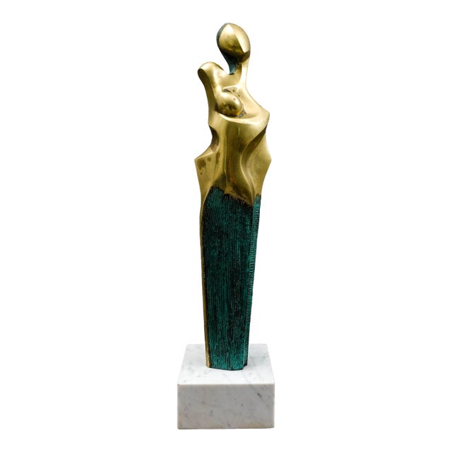 Mid 20th Century Diego Ortega Modernist Cubist Style Mother Child Bronze Sculpture For Sale
