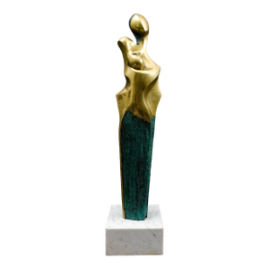 Mid 20th Century Diego Ortega Modernist Cubist Style Mother Child Bronze Sculpture