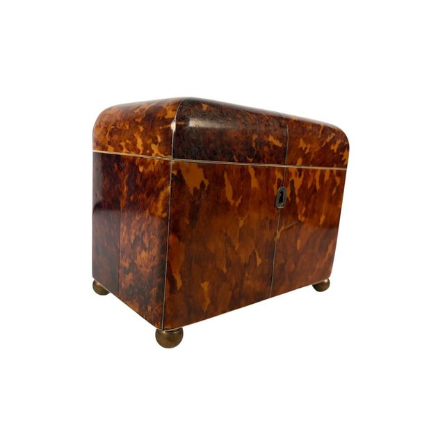 Traditional Faux Tortoiseshell Tea Caddy, England Circa 1820 For Sale - Image 3 of 11