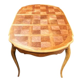 Mid 20th Century Vintage French Country Beechwood Parquet Dining Table For Sale