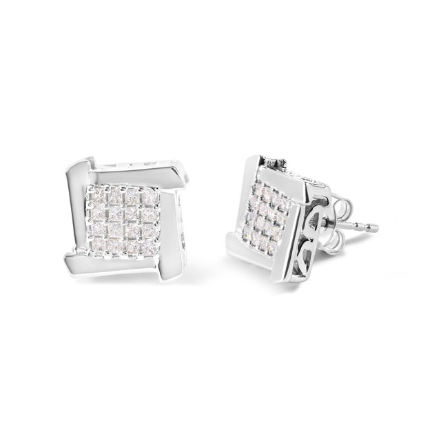 Indulge in the elegance and sophistication of these gorgeous diamond composite stud earrings. Crafted from 10K white gold,...