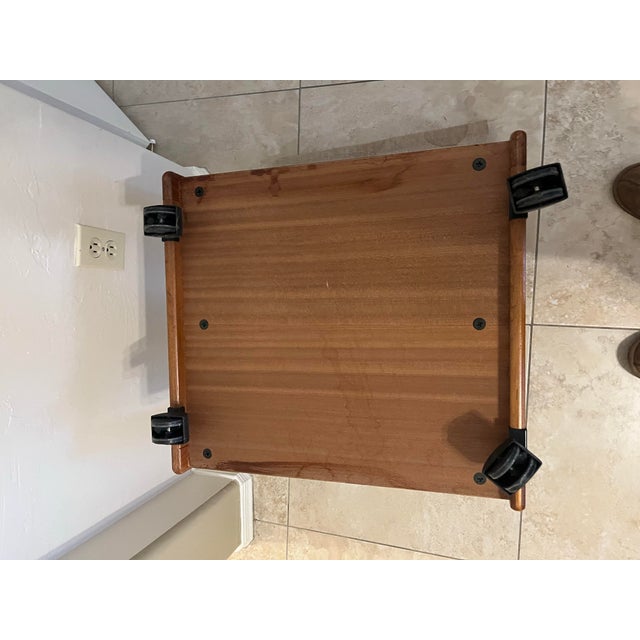 1970s Mid Century Modern 1970s Danish FBJ Mobler Teak Side Table With a Fabric Magazine Rack and Casters For Sale - Image 5 of 12