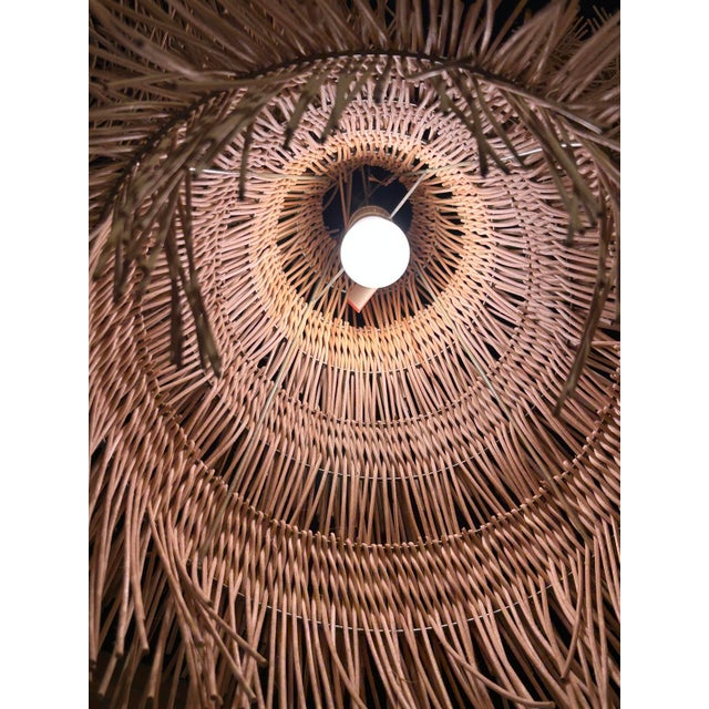 Pair of Conical Shaped French Rattan Pendant Lights For Sale In Dallas - Image 6 of 13