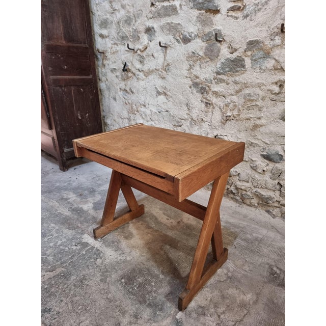 Vintage French Oak School Desk with Hinged Top, 1960s For Sale - Image 6 of 17