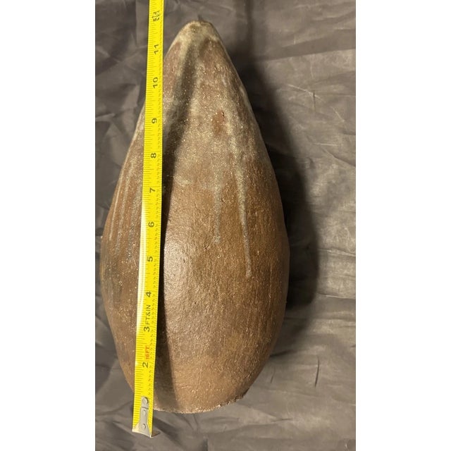 Ceramic Ceramic Earthenware Pottery Drip Glazed Brown Pear Shaped Bud Vase Vintage MCM For Sale - Image 7 of 9