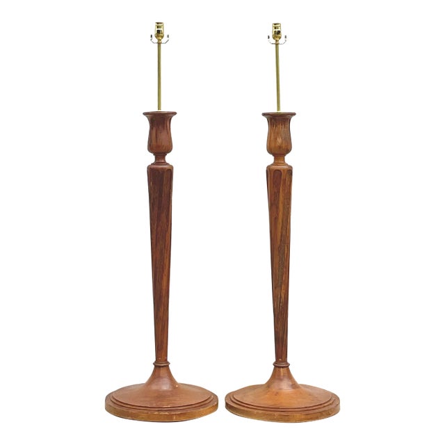 Vintage Regency Boho Candlestick Wood Floor Lamps - a Pair For Sale
