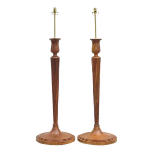 Vintage Regency Boho Candlestick Wood Floor Lamps - a Pair