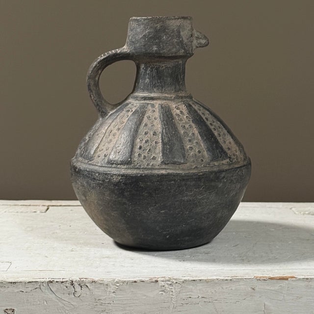 Ex-Museum Pre-Columbian Chimú Blackware Anthropomorphic Vessel with Handle Northern Coast, Peru, c. 900–1470 CE Ceramic...