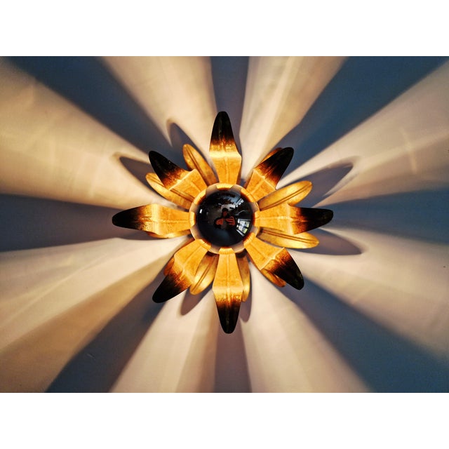 Italian Floral Ceiling Light in Gilded Metal, 1960s-1970s For Sale - Image 4 of 14