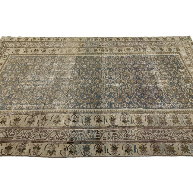 Antique Malayer Wool Rug With Muted Indigo and Earthy Palettes For Sale In New York - Image 6 of 9