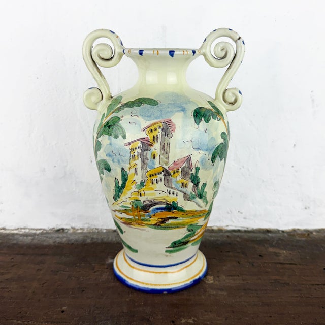 Antique Italian Majolica Vase with Hand Painted Ceramic Amphora by Fenice, Albisola, 1920s For Sale - Image 12 of 12