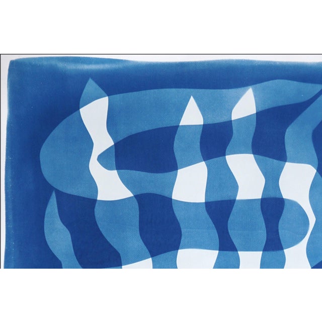This is an exclusive handprinted unique cyanotype that takes its inspiration from the mid-century modern shapes and the...