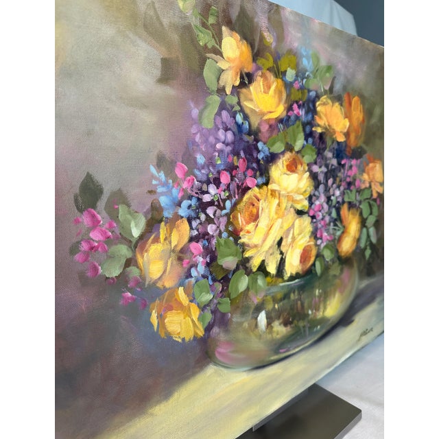 French Impressionist Floral Still Life Original Oil Painting on Canvas For Sale - Image 4 of 10