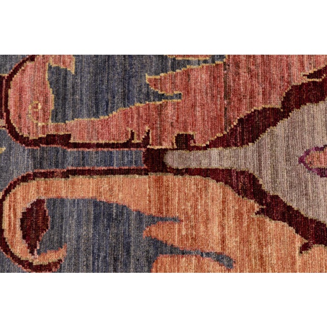 2020s Modern Bidjar Style Hand-Knotted Wool Rug –Botanical Motifs in Blue & Terracotta For Sale - Image 5 of 11