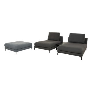 Nuvola Lounge Chairs, Coffee Table and Ottoman in Grey Fabric from Rolf Benz, Set of 4 For Sale